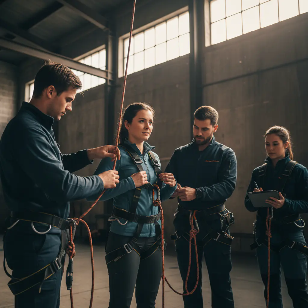 Staff helping guest with safety harness