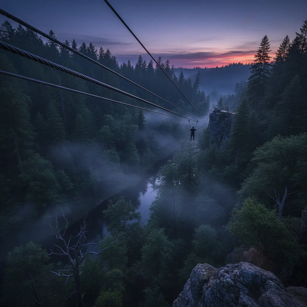 Extreme zip line over the forest