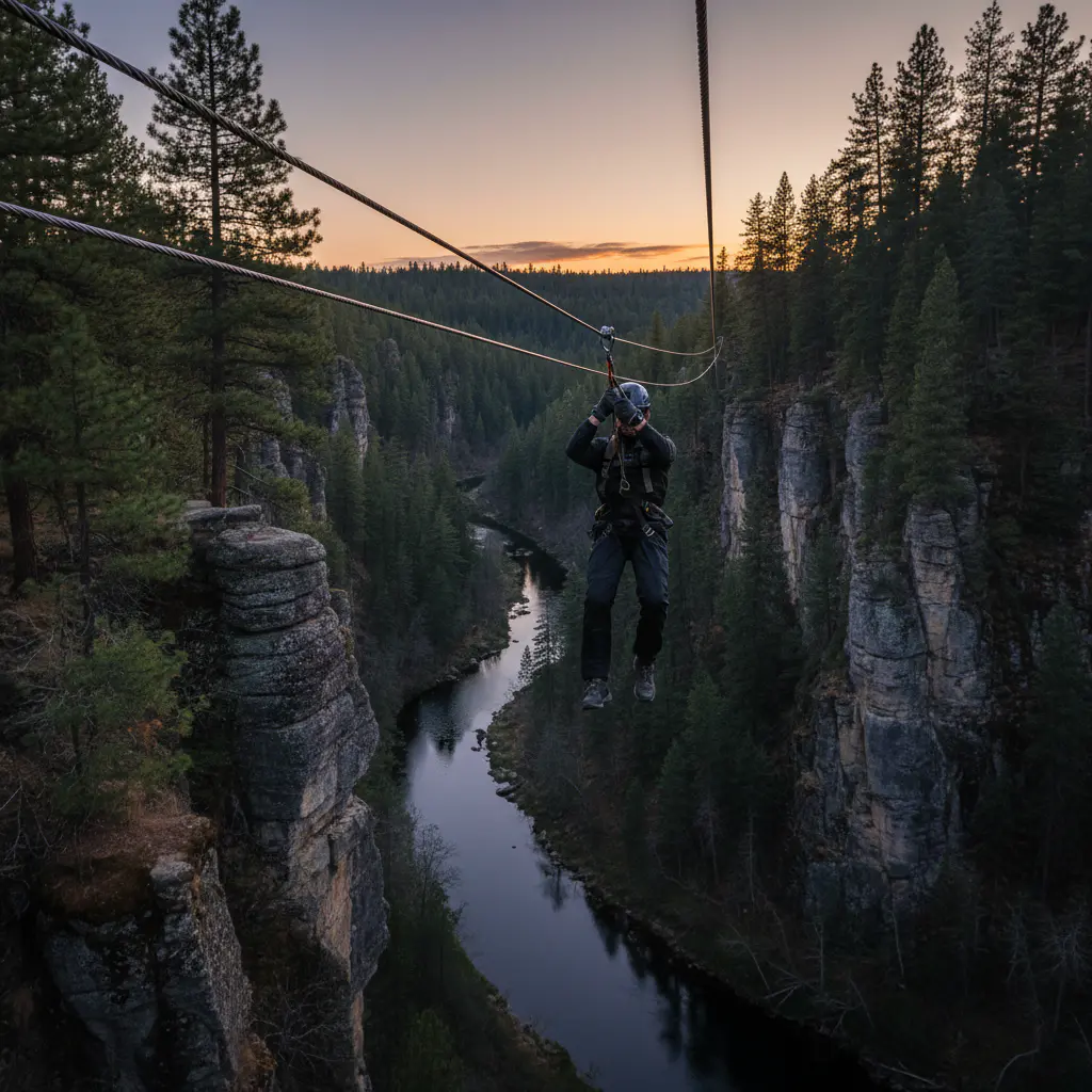 Person riding a zip line